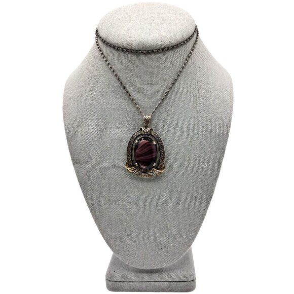 Porphryr Glass Necklace Purple Pendant Signed Miracle Celtic Vintage Costume Jew - Picture 8 of 8
